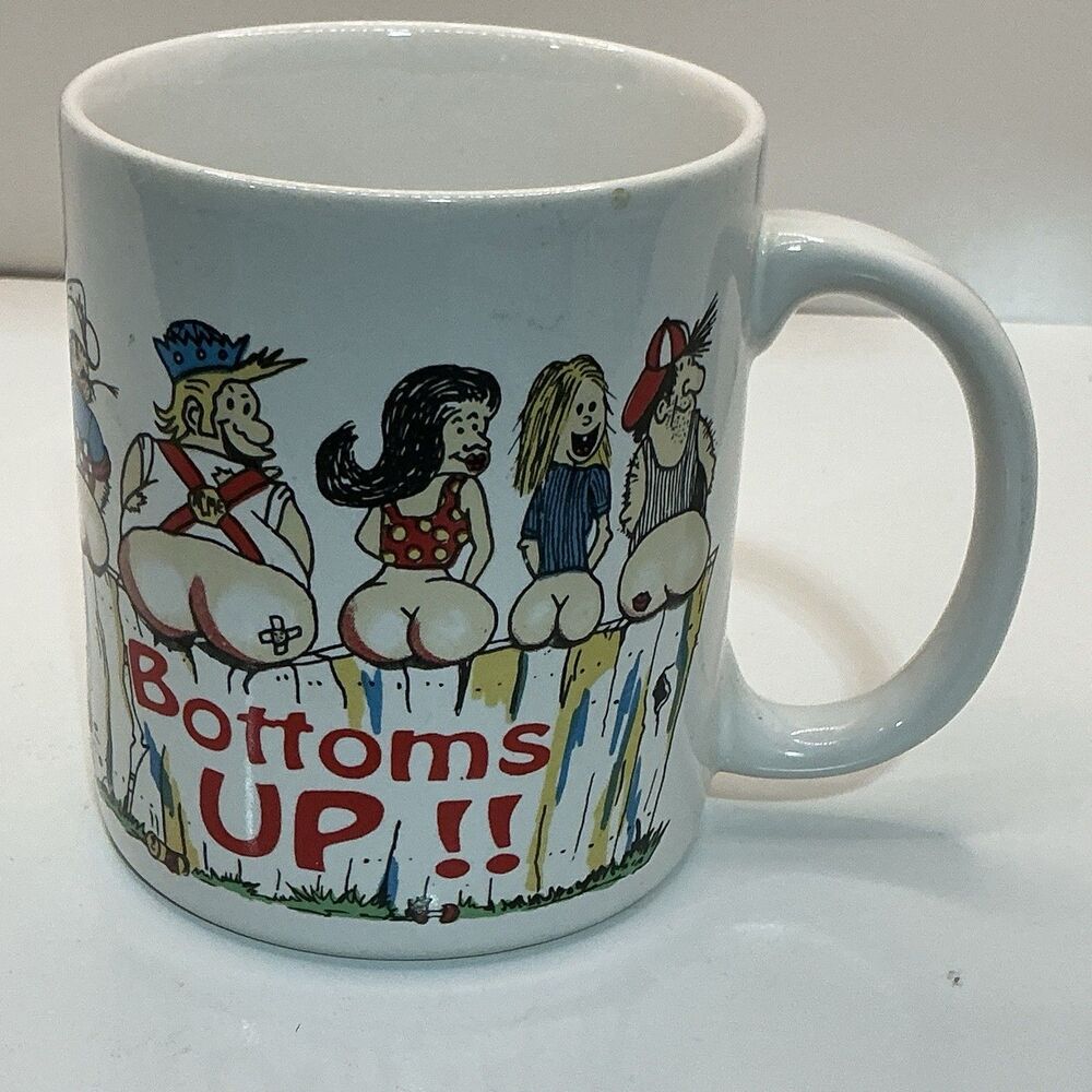 Vintage Hirschi Bottoms Up Bare Butts Cartoon Mug PAPEL 12 Oz Made Korea Novelty